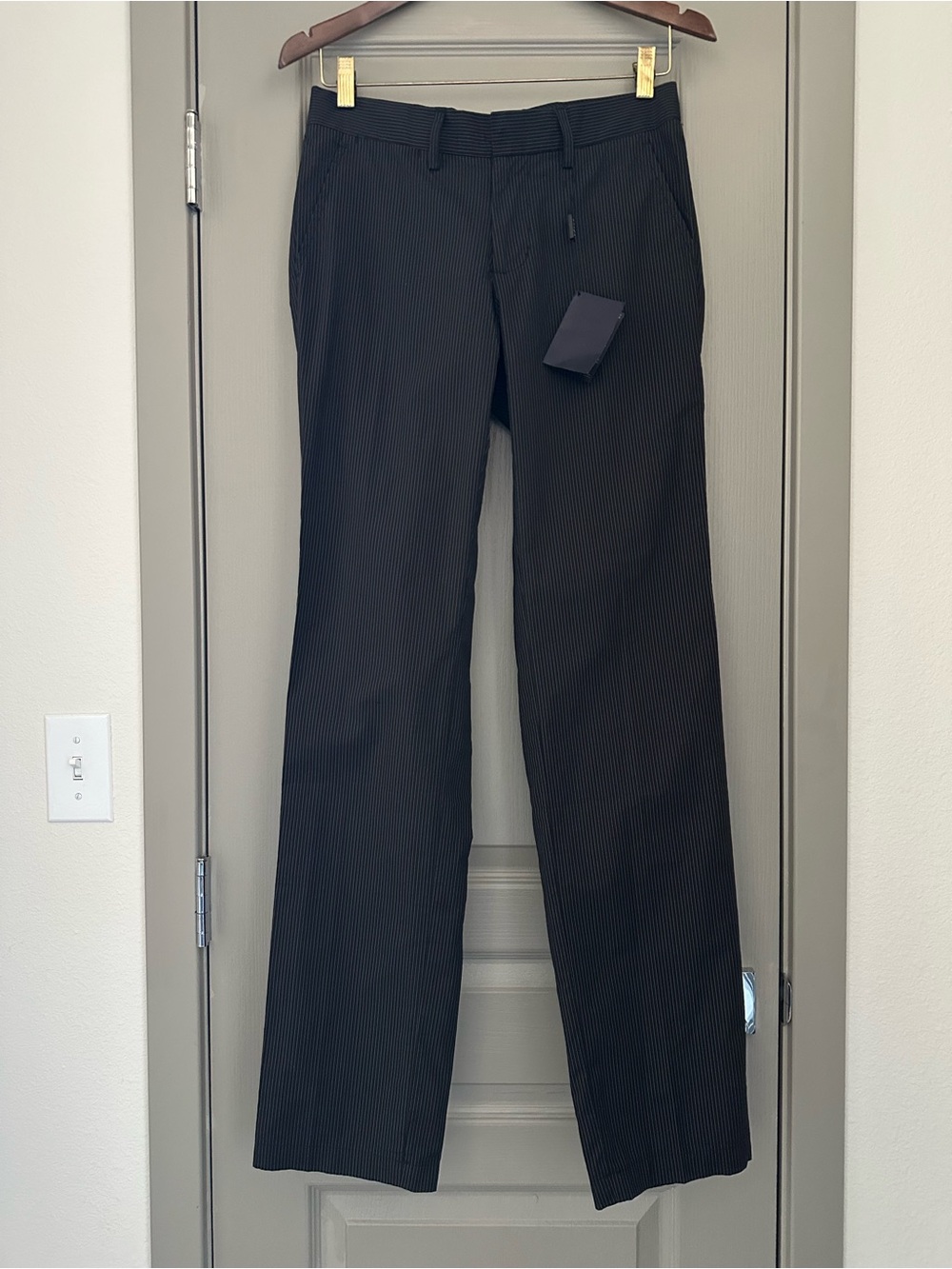 Prada Pinstripe Dress Pants Size 30 Black Slim Straight Tailored Italy NWT - Picture 2 of 16